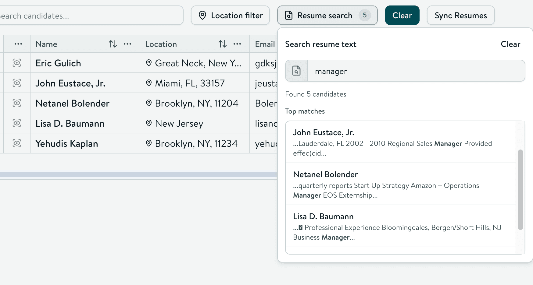 Candidate profile view