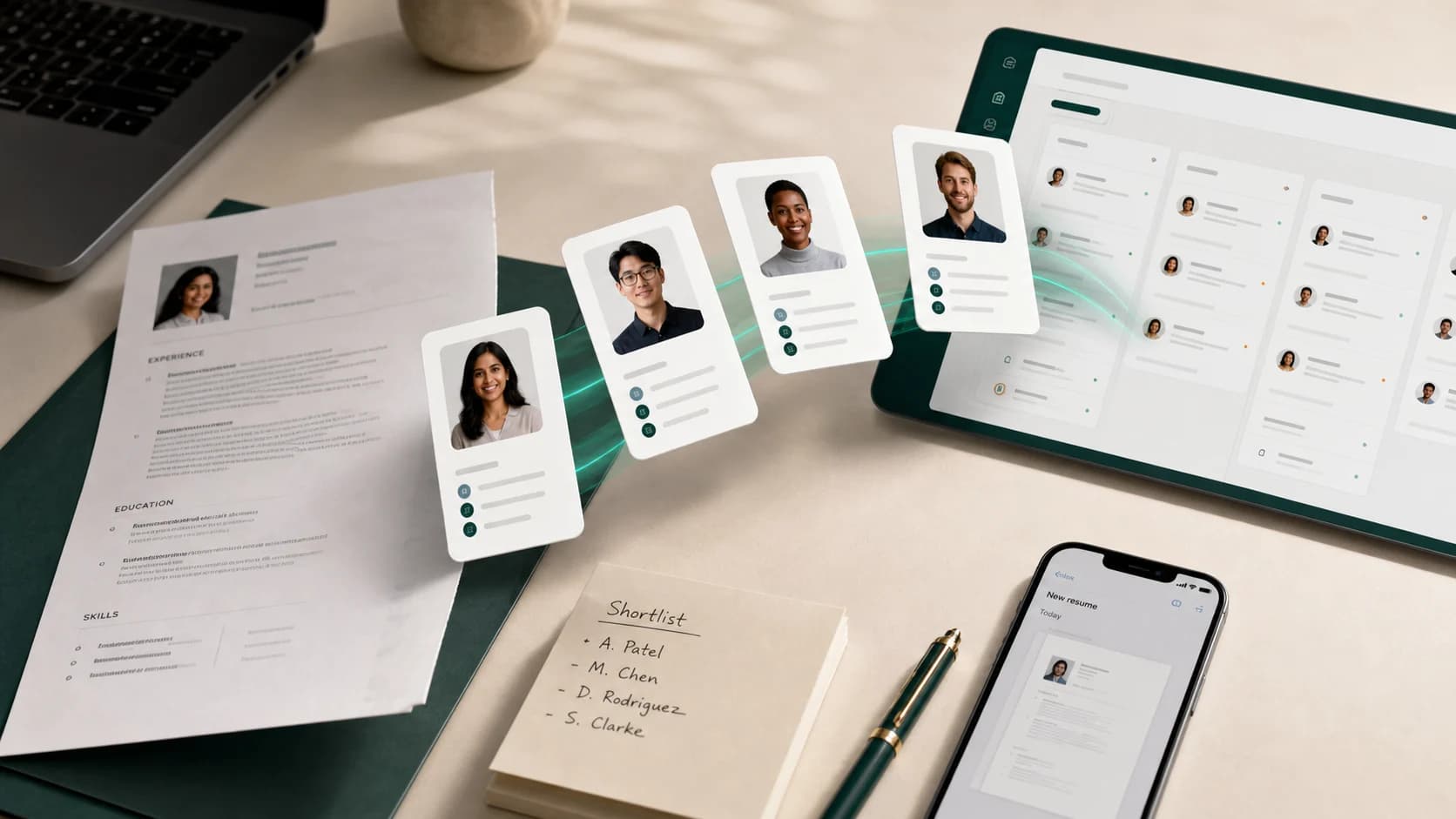 A resume moving from email and paper intake into structured, searchable candidate records